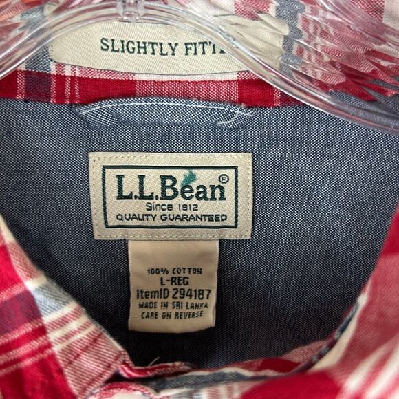 L.L. Bean Mens Button Up Shirt Size Large Long Sleeve Red 100% Cotton - Picture 2 of 5